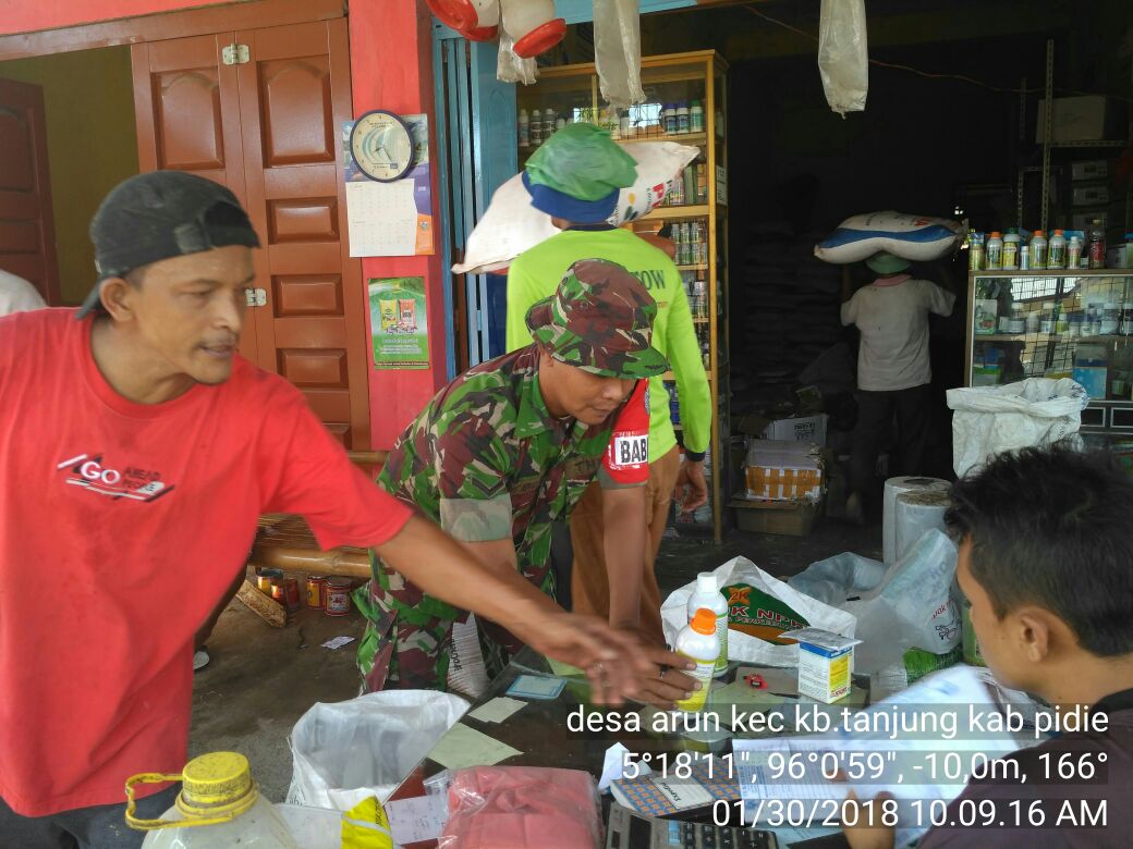 Babinsa Koramil Kembang Tanjong Monitoring Penyaluran Pupuk Bersubsidi