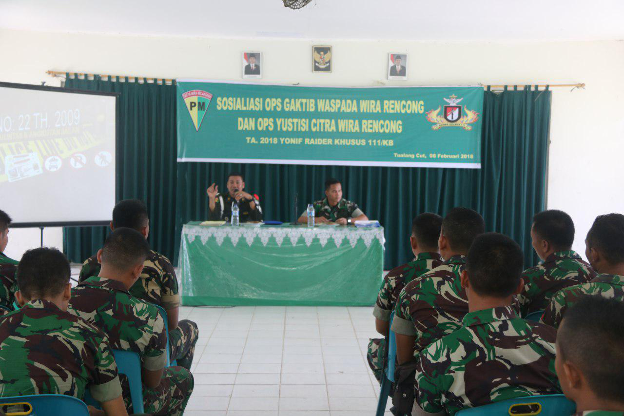 Prajurit Raider Khusus 111 Menerima Sosialisasi Ops Gaktib Waspada Rencong dan Ops Yustisi Citra Wira Rencong