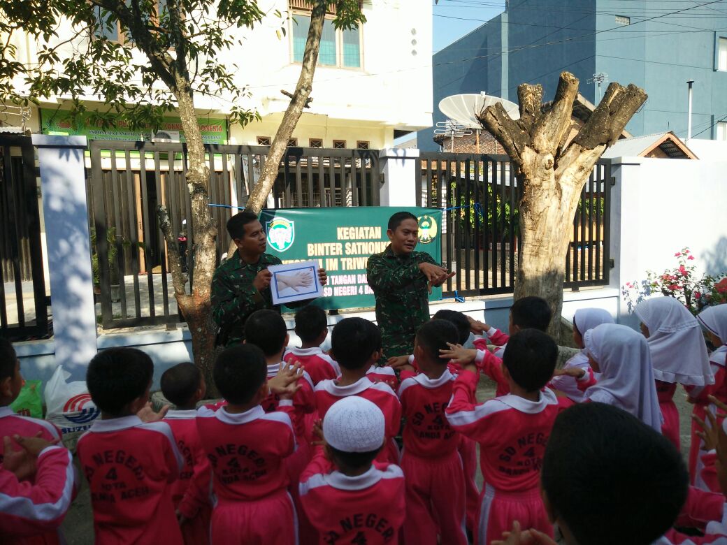 Kesdam IM Berikan Sosialisasi Cuci Tangan dan Sikat Gigi Yang Benar di SD Negeri 4