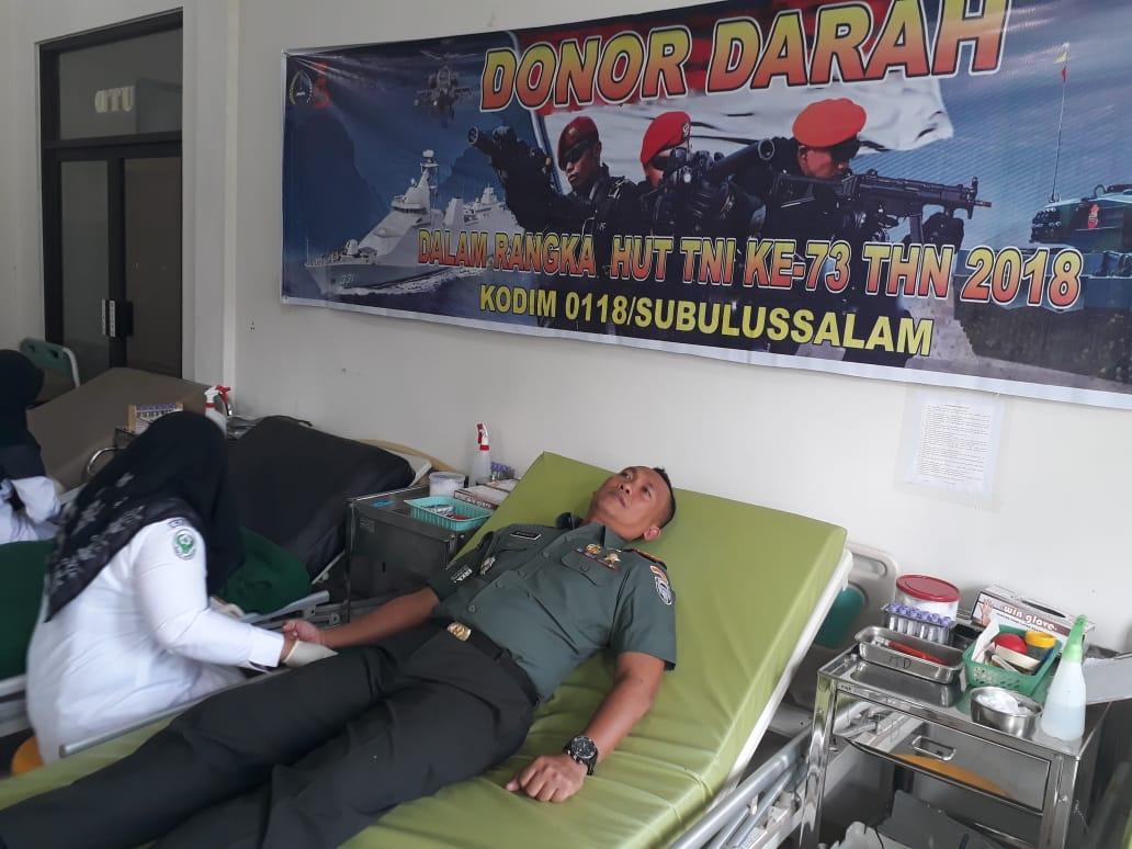 HUT ke-73 TNI, Keluarga Besar Kodim Subulussalam Donor Darah