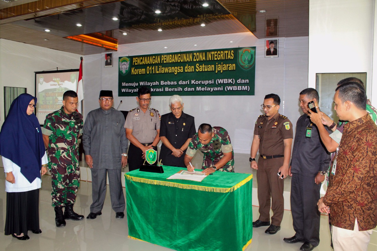 Danrem 011 Lilawangsa: Perlunya Pencanangan Zona Integritas Menuju Wilayah Bebas Korupsi