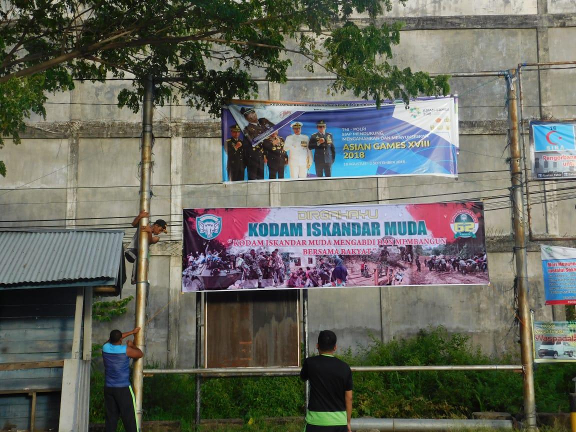 Sambut HUT ke-62 Kodam IM, Kodim 0110/Abdya Pasang Spanduk