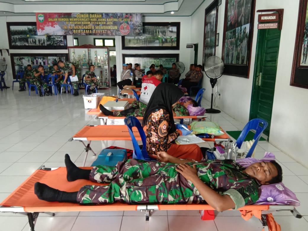 Kodim Aceh Jaya Sumbang Puluhan Kantong Darah