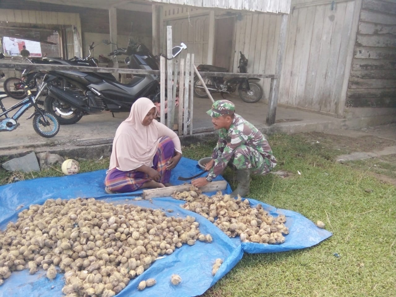Kopda Ronal Bantu Ibu Saudah Kupas Pinang