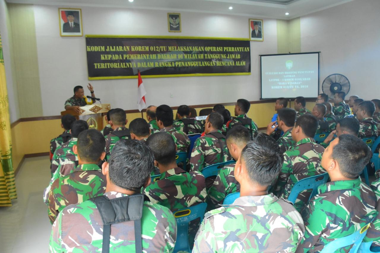 Danrem 012/TU Tutup Latihan Posko I Kodim 0105/Abar