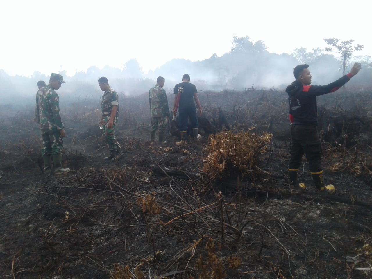 TNI  Bantu Padamkan Kebakaran Lahan Gambut
