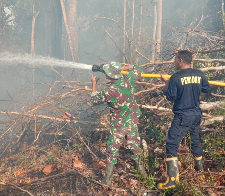 Personil TNI  Berhasil Padamkan Kebakaran Lahan
