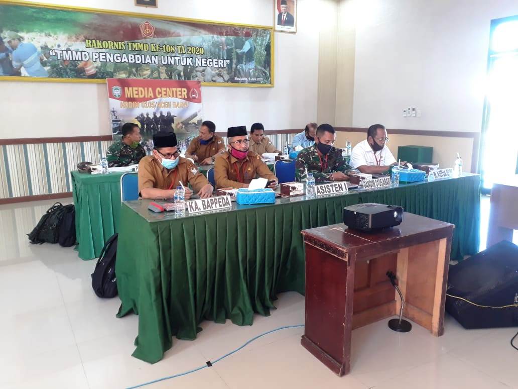 Dandim 0105/Abar Menggelar Rapat Rakornis Teleconference TMMD Ke-108 TA 2020 Dengan Aster Kasad