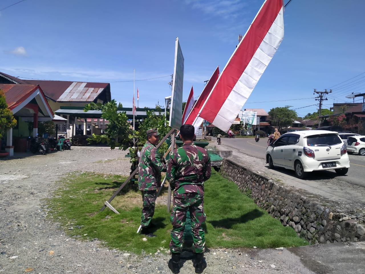 Sambut HUT RI Satgas TMMD Kodim Nagan Raya Pelopori Pasang bendera