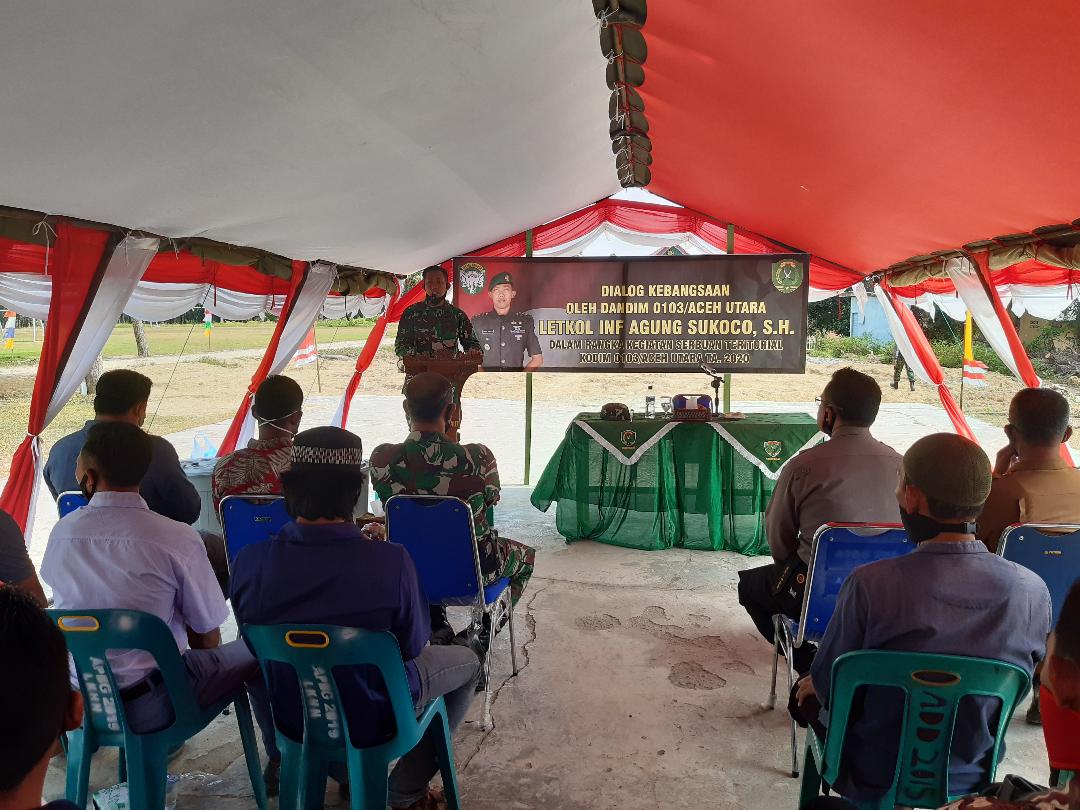Serbuan Teritorial Kodim 0103/Aut Dialog Kebangsaan dan Donor Darah Ini Pesan Dandim Kepada Warga Masyarakat Dusun Bola Mas