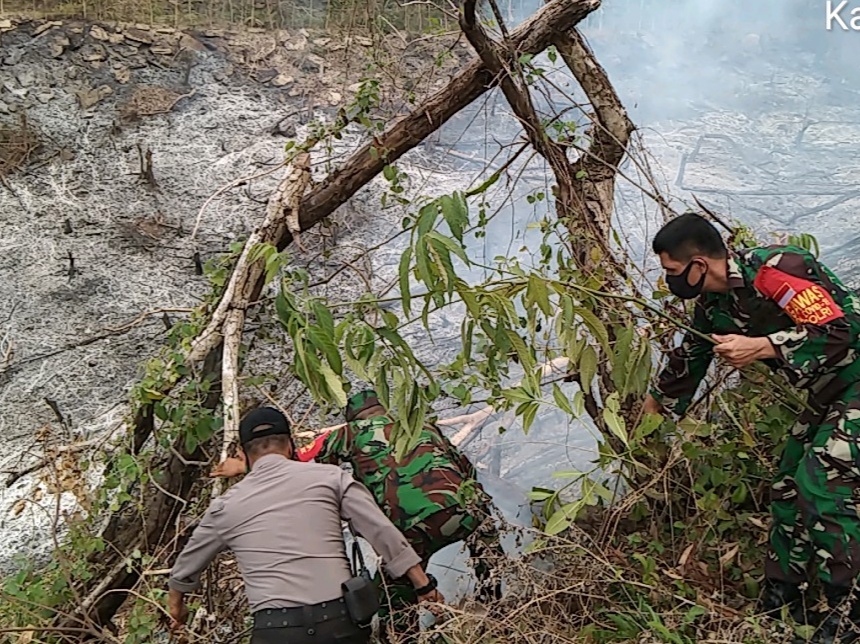Pakai Alat Sederhana, Polisi dan TNI Serta Warga Padamkan Kebakaran Lahan