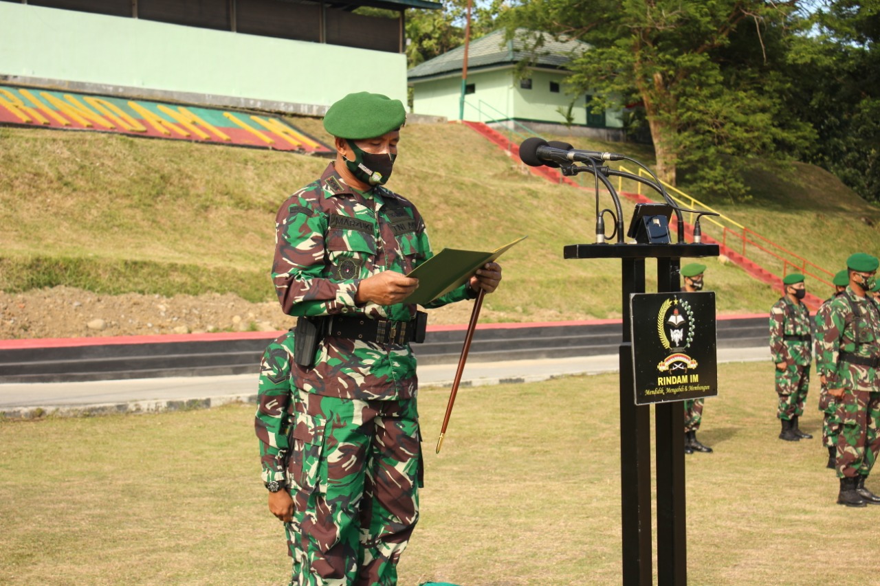 Danrindam IM Resmi Tutup Pendidikan Kejuruan Bintara Infanteri Abituren Diktukba TNI AD TA 2020