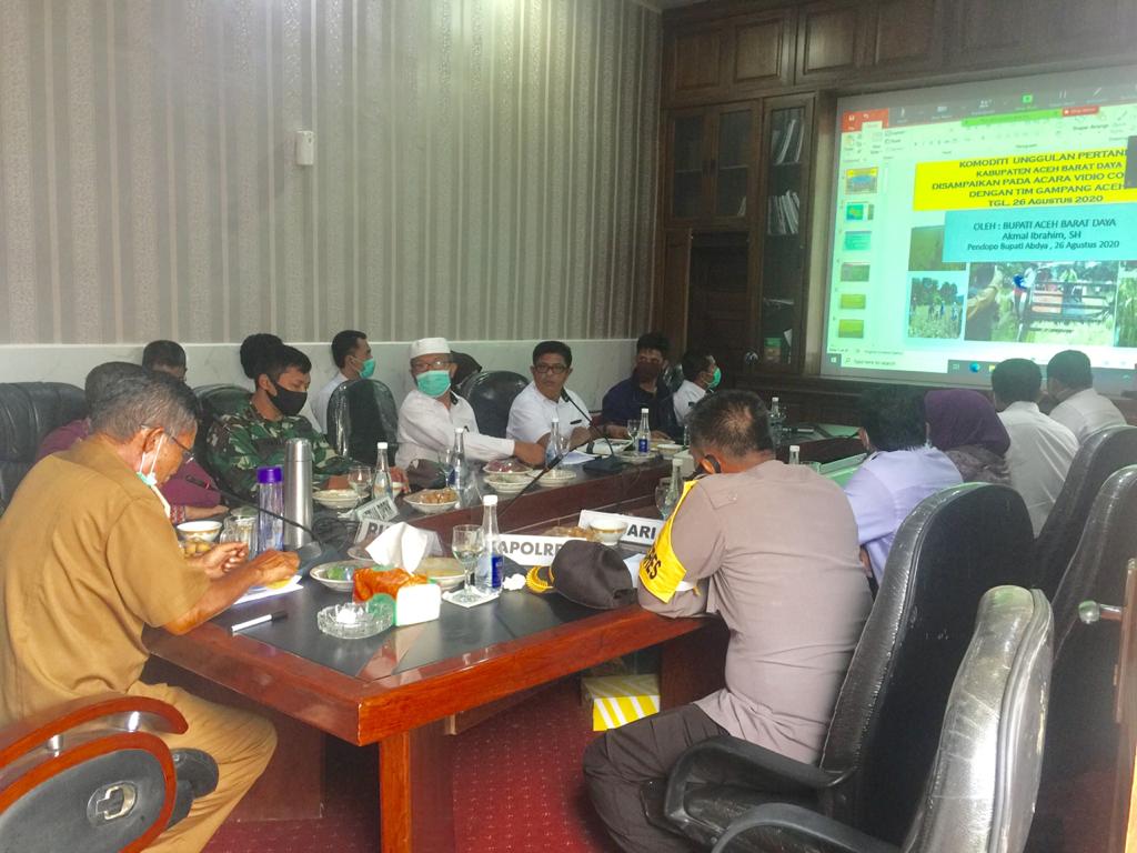 Bersama Forkompimda Dandim 0110/Abdya Ikuti Vicon Gerakan Aceh Mandiri Pangan