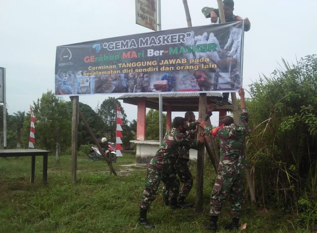 Cegah Penularan Covid 19 Koramil 04 Seunagan Pasang Spanduk Gema Masker
