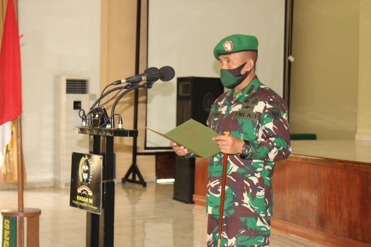Danrindam IM Buka Pendidikan Pembentukan Bintara Khusus Babinsa TNI AD TA 2020