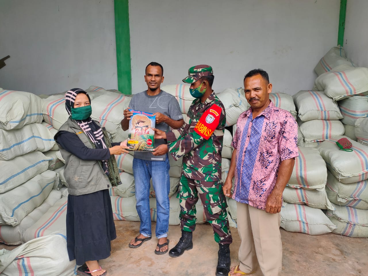 Babinsa  dan PPL Bagikan Salurkan  Benih Padi Bantuan Kepada Petani