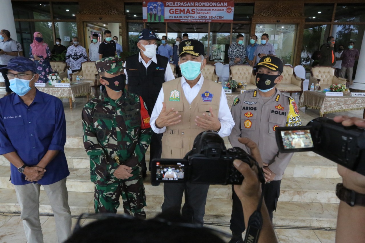 Pangdam IM Hadiri Pelepasan Pasukan Gerakan Masker Sekolah