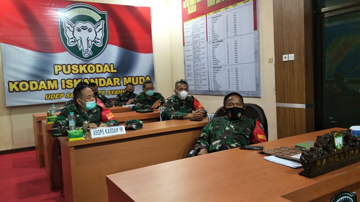 Pangdam IM Ikuti Rakor Virtual Bersama Ketua Satgas Penanganan Covid-19 Nasional