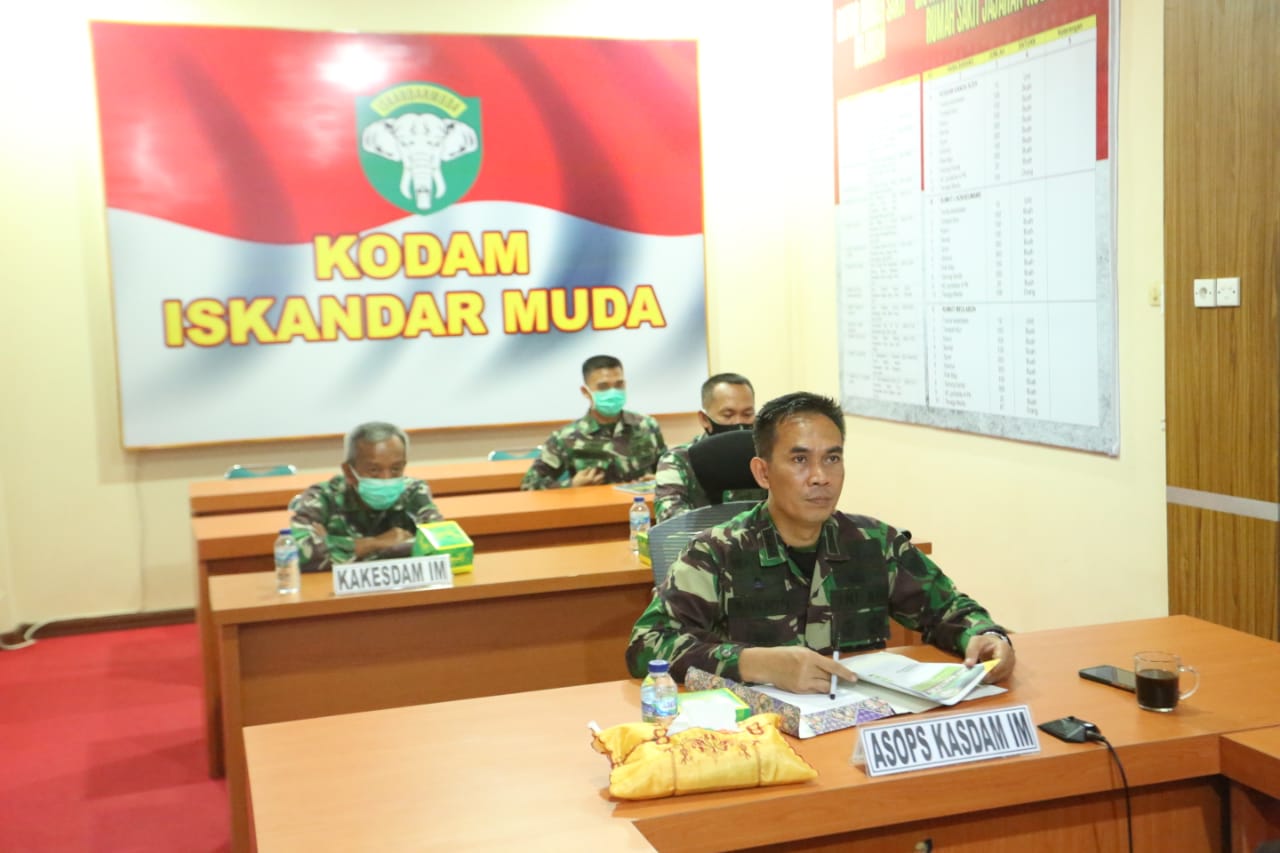 Asops Kasdam IM Ikuti Rakor Satgas Penanganan Covid-19 Nasional Secara Virtual