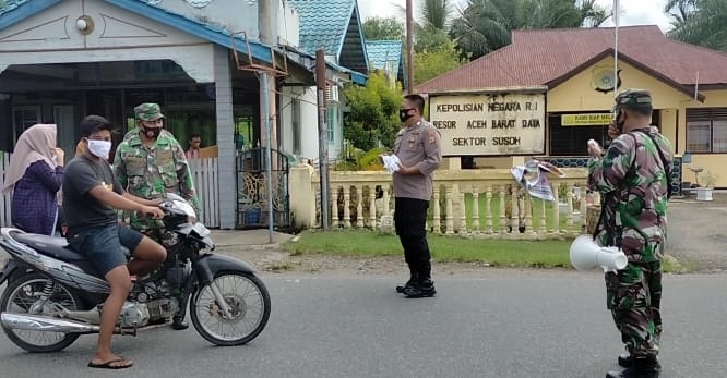 Tak Bosan- Bosan Koramil Gandeng Polsek Laksanakan Pendisiplinan Protokol Kesehatan