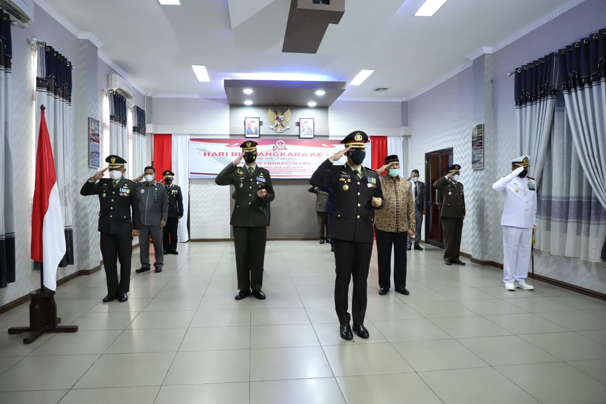 Dandim 0103/Aceh Utara Hadiri Upacara Secara Virtual/Vicon Dalam rangka HUT Bayangkara KE- 75 Tahun 2021.