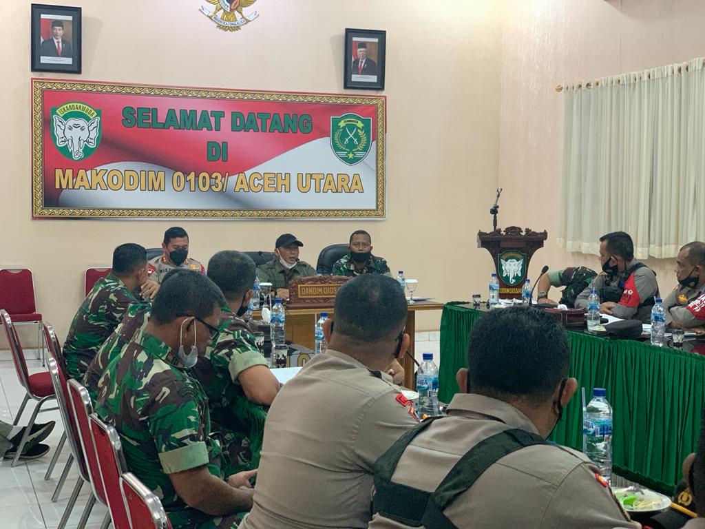 Untuk Menekan Penyebaran Virus Covid 19, Kodim 0103/Aceh Utara Gelar Rapat Koordinasi Kegiatan Operasi Yustisi