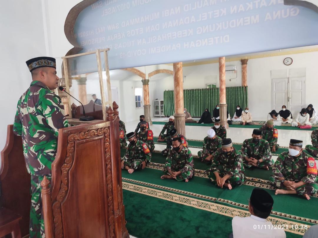 Peringatan Maulid Nabi SAW 1443/H, Dandim Aceh Selatan Ajak Prajurit Tauladani Sifat Rasulullah