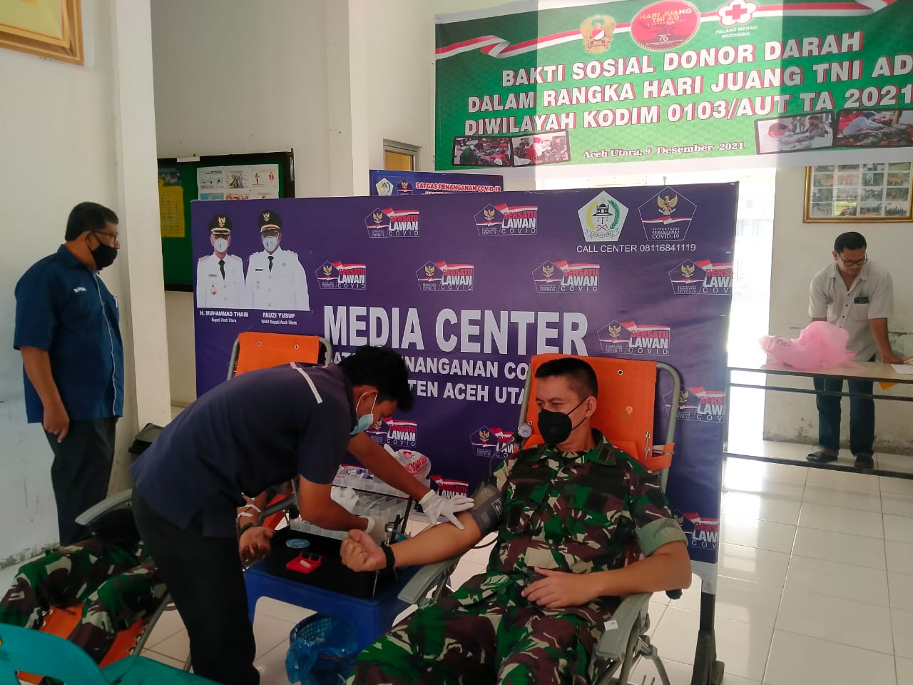 Memperingati Hari Juang Kartika, Dandim 0103/Aceh Utara Laksanakan Bhakti Sosial Donor Darah.