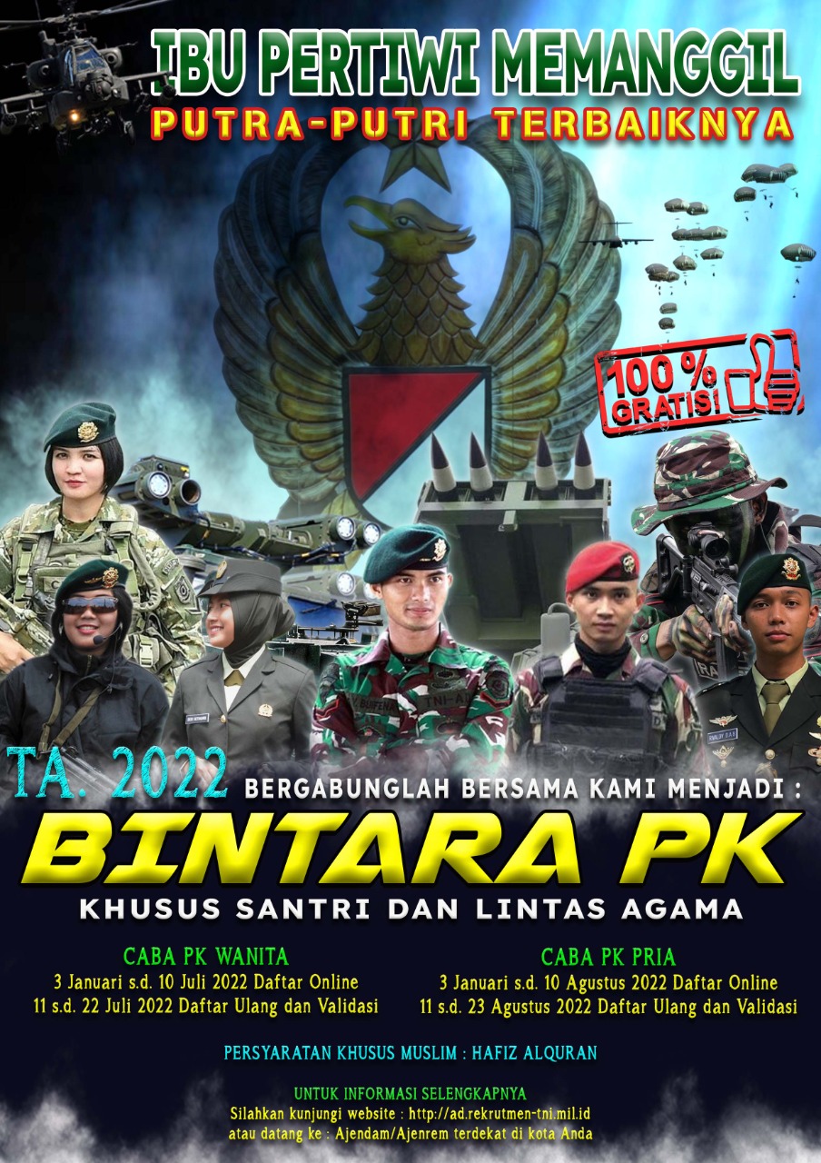 Bergabunglah Bersama Kami Menjadi  Bintara PK Khusus Santri Dan Lintas Agama TA. 2022