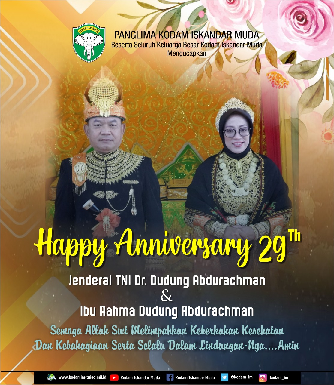 Happy Anniversary 29 tahun  Jenderal TNI Dr Dudung Abdurachman dan Ibu Rahma Dudung Abdurachman