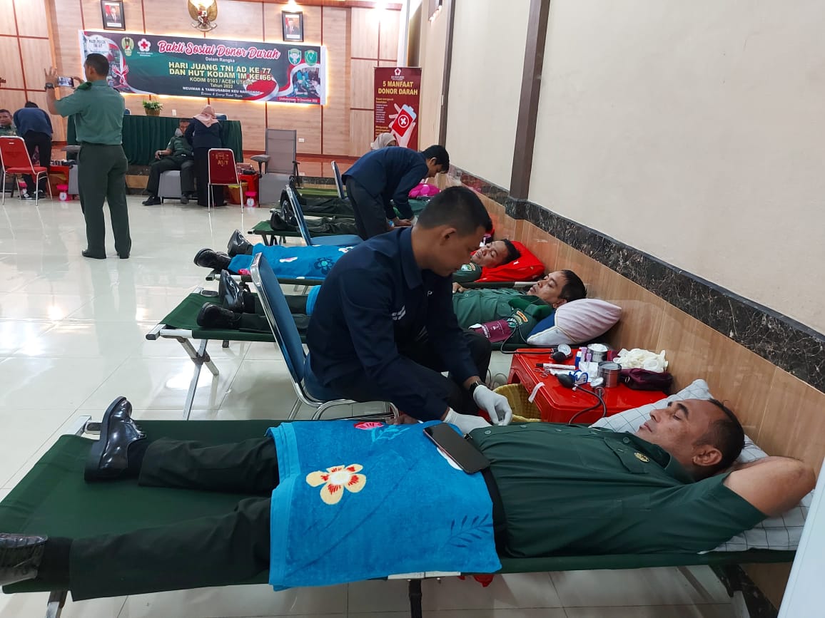 Peringati Hari Juang TNI AD ke 77 dan HUT Kodam IM ke 66 Tahun 2022, Kodim 0103/Aut Gelar Donor Darah