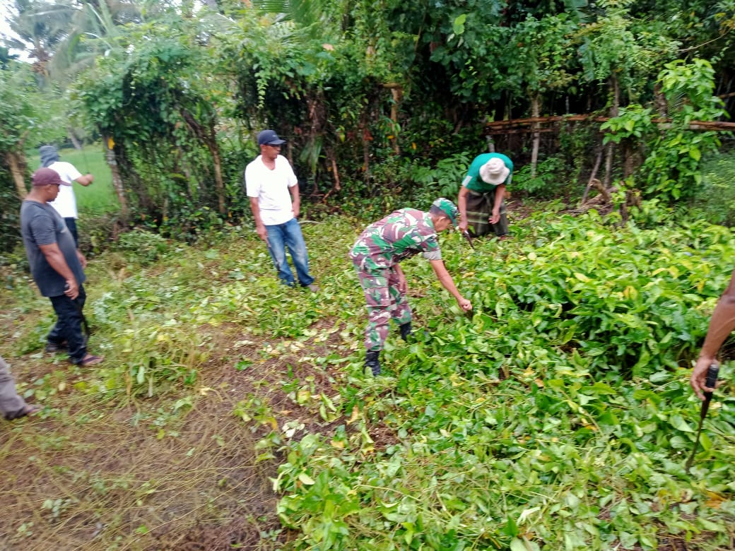 Bersihkan Lingkungan Desa, Babinsa Bersama Warga Laksanakan Gotong-Royong