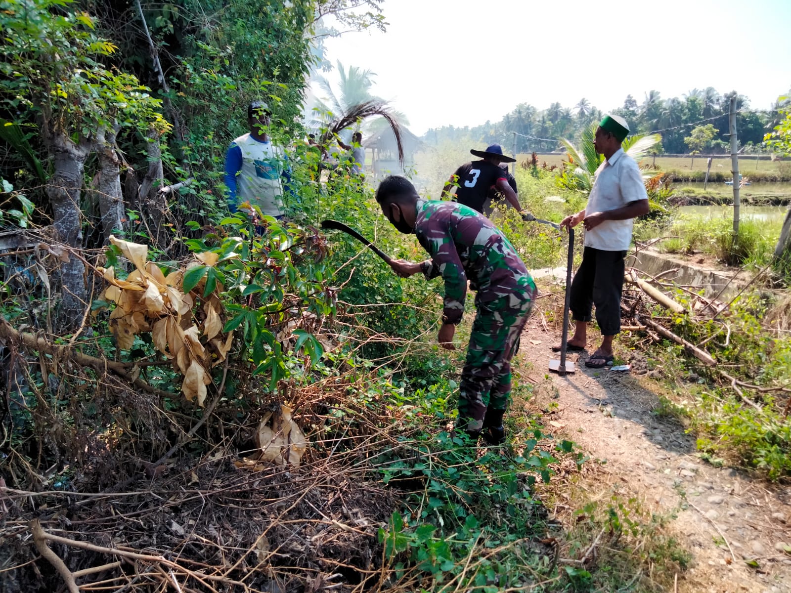 Babinsa Tripa Bersama Warga Gotroy Bersihkan Jalan Persawahan dan Kebun