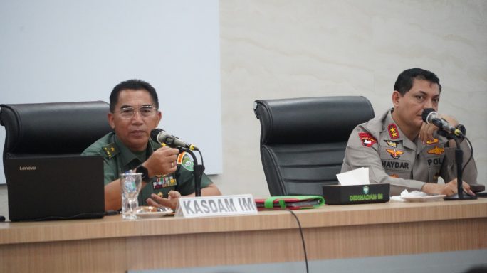 Kasdam IM Mewakili Pangdam IM didampingi Kapolda Aceh pimpin Rapat Koordinasi Dalam Rangka Kunjungan Kerja Presiden RI ke wilayah Provinsi Aceh
