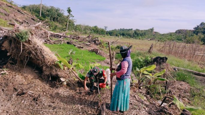 Babinsa Bantu Petani Membuat Lahan Penyemaian Benih Padi