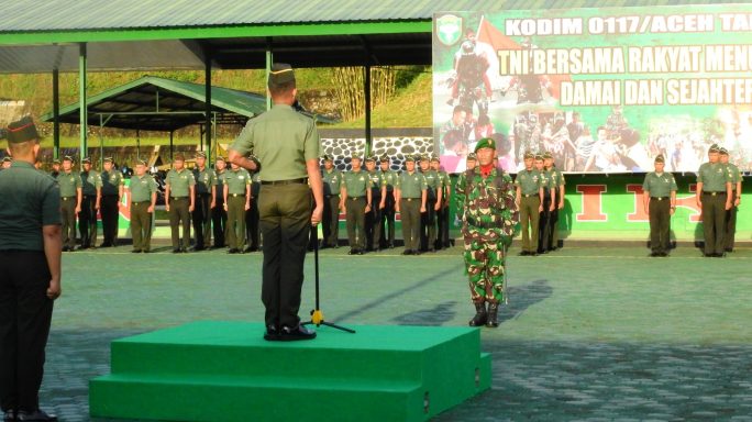 Implementasikan Samangat Kejuangan, Kodim 0117/Aceh Tamiang Laksanakan Upacara Bendahara Hari Senin