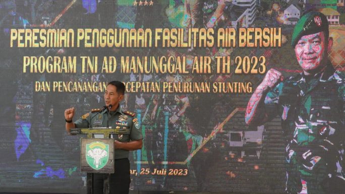 Pangdam IM menghadiri acara Peresmian Penggunaan Fasilitas Air Bersih Program TNI AD Manunggal Air Tahun 2023 dan Pencanangan Percepatan Penurunan Stunting secara Virtual oleh Bapak Kasad.