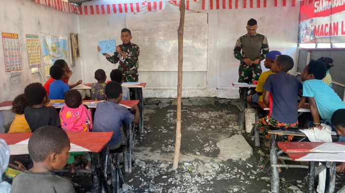 Sanggar Belajar Satgas Yonif RK 115/ML Dipenuhi Anak – anak Papua yang Antusias untuk Belajar