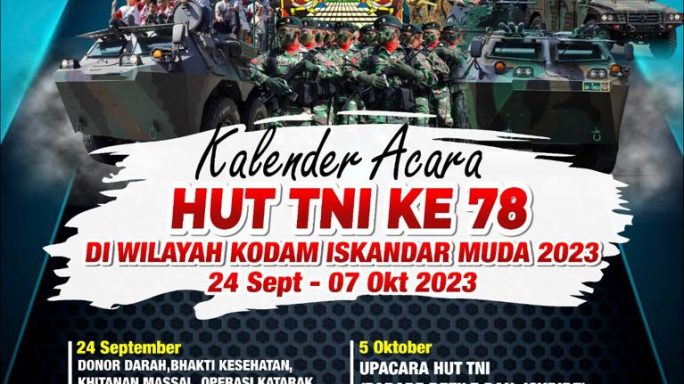 KALENDER ACARA HUT TNI KE 78 DIWILAYAH KODAM ISKANDAR MUDA 2023 24 SEPTEMBER – 07 OKTOBER
