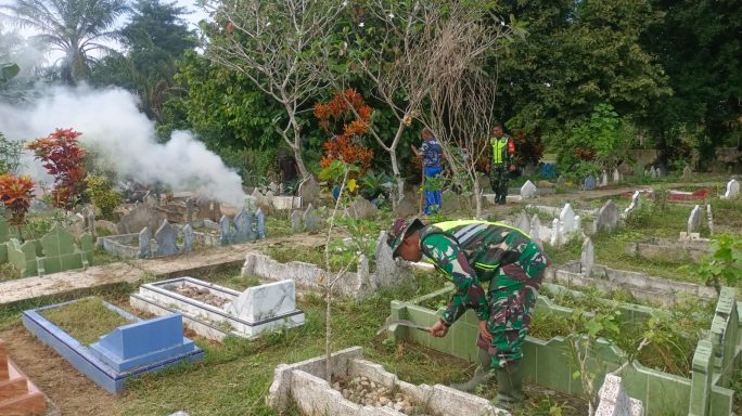 Jumat Bersih, Koramil Jajaran Kodim 0117/Aceh Tamiang Secara Serentak Laksanakan Gotong Royong