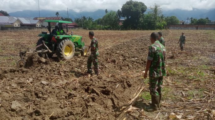 Anggota Koramil 0108-04/Babussalam Bajak Lahan Demlot Ketahanan Pangan