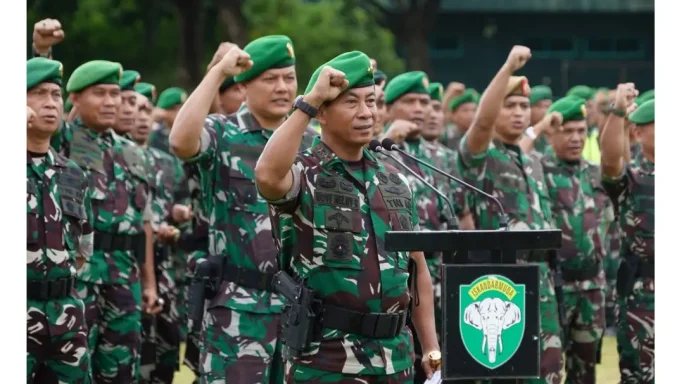 Pangdam IM mengikuti Apel Gelar Kesiapan Pam Pemilu 2024 TNI AD TA. 2023 tersebar, secara Virtual dengan Kasad.