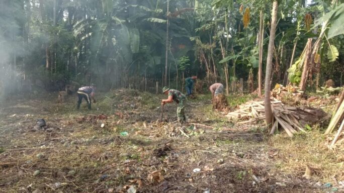 Anggota Koramil 03/Meukek terus bersemangat persiapan lahan untuk ditanami jagung sebagai upaya meningkatkan ketahanan pangan