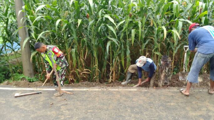 Babinsa Bersama Warga Gotong Royong Pembuatan Parit Irigasi