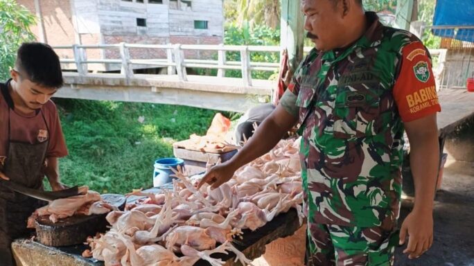 Masih Suasana Lebaran, Babinsa Koramil 23/Nsm Cek Harga Sembako di Pasar.