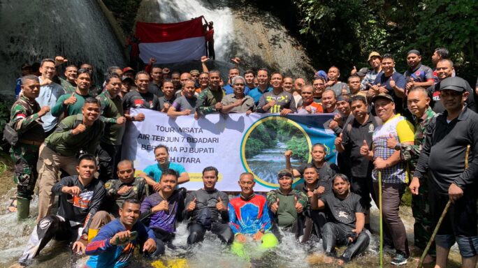 Touring Wisata, Dandim Aceh Utara Bersama Rombongan Jelajahi Destinasi Wisata Air Terjun Tujuh Bidadari.
