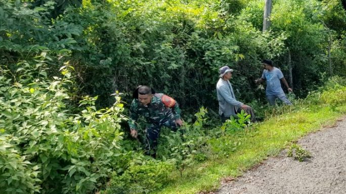 Persiapan Maulid Nabi, Babinsa dan Warga Gampong Iboh Tanjong Laksanakan Aksi Bersih-Bersih