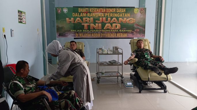 Kodim 0119/BM Kumpulkan 100 Kantong Darah Di Hari Juang TNI AD Ke 79
