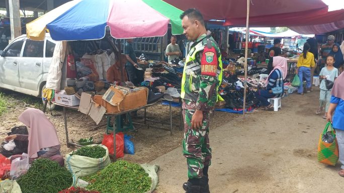 Terjun Langsung Ke Pasar Tradisional, Babinsa Cek Harga Sembako