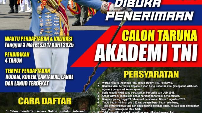 Pangdam Iskandar Muda : Rekrutmen Taruna Akademi TNI 2025 tidak dipungut biaya.